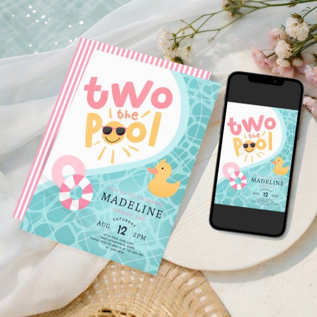 Girls Pink Two The Pool Summer Splash 2nd Birthday Invitation (Creator Uploaded)