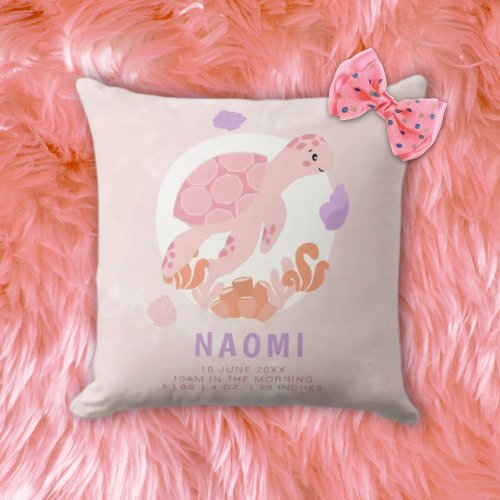 Girls Pink Under The Sea Birth Stats Throw Pillow