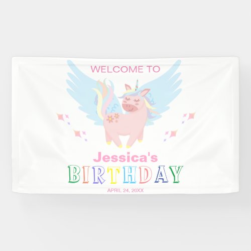 Girls Pink Unicorn Magical Day Birthday Party Banner