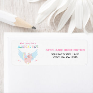 Girls Pink Unicorn Magical Day Birthday Party Label