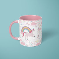 Girls Pink Unicorn Rainbow Sparkle with Name Mug