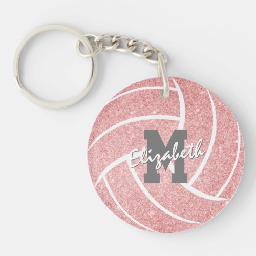 girls pink volleyball bag tag with monogram keychain