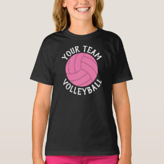 Girls Pink Volleyball Custom Team Name T-shirt