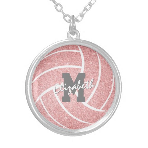 girls pink volleyball necklace with monogram
