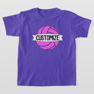 Girls Pink Volleyball Team, Player, Number & Color T-Shirt