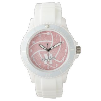 girls pink volleyball watch with monogram