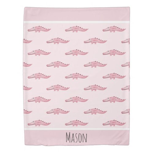 Girls Pink Watercolor Crocodile Safari Baby Duvet Cover