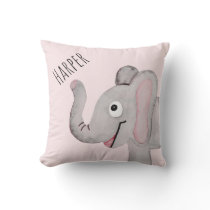Girl's Pink Watercolor Elephant Safari Nursery Throw Pillow