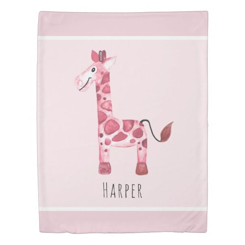 Girls Pink Watercolor Giraffe Safari Baby Nursery Duvet Cover