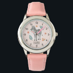 Girls Pink Watercolor Safari Zebra and Name Kids Watch<br><div class="desc">This trendy and cute kid's watch features a zebra cartoon,  and watercolor flowers,  and has space for you to add your girls name in beautiful typography. The perfect gift for any safari animal enthusiast.</div>