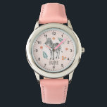 Girls Pink Watercolor Safari Zebra and Name Kids Watch<br><div class="desc">This trendy and cute kid's watch features a zebra cartoon,  and watercolor flowers,  and has space for you to add your girls name in beautiful typography. The perfect gift for any safari animal enthusiast.</div>