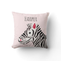 Girl's Pink Watercolor Zebra Safari Baby Nursery Throw Pillow