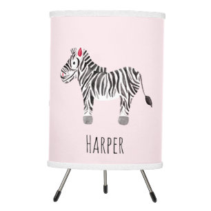 Girl's Pink Watercolor Zebra Safari Baby Nursery Tripod Lamp
