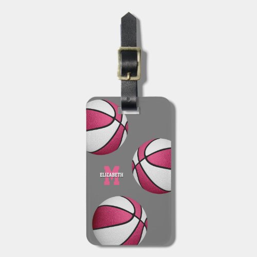 girls pink white basketball travel bag luggage tag