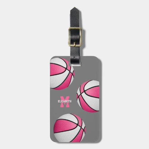 girls pink white basketball travel bag luggage tag