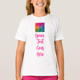 Girls Pink &amp; White Custom Image Script Text Name T-Shirt