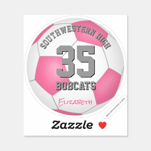 Girls pink white personalized soccer sticker