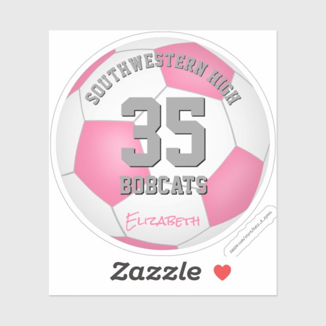 Girl's pink white personalized soccer sticker (Sheet)