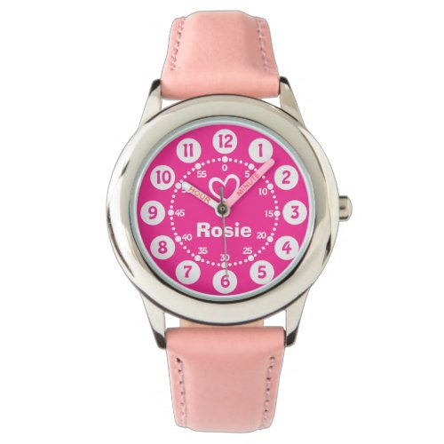 Girls pink  white short name wrist watch