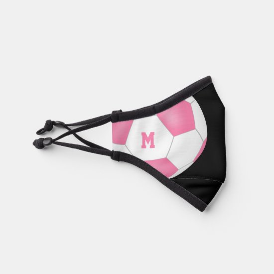girls pink white soccer ball with varsity stripes premium face mask