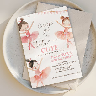 Girls Pink White Tutu Ballerina 2nd Birthday Invitation