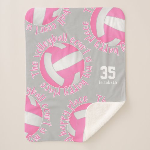 girls pink white volleyball court my happy place sherpa blanket