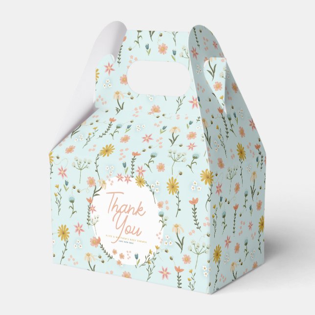 Girls Pink Wildflower Baby Shower Favor Boxes (Front Side)