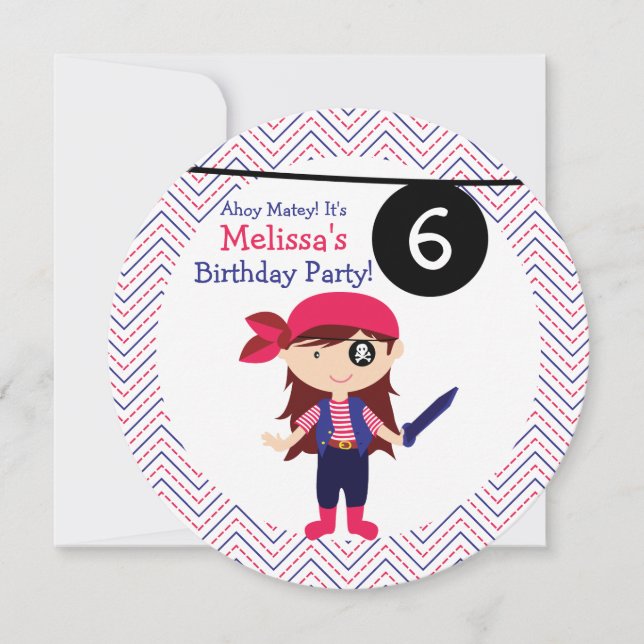 Girls Pirate Any Age Birthday Party Invitation (Front)