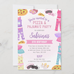 Girls Pizza & Pajama Party Invite - Sleepover Fun