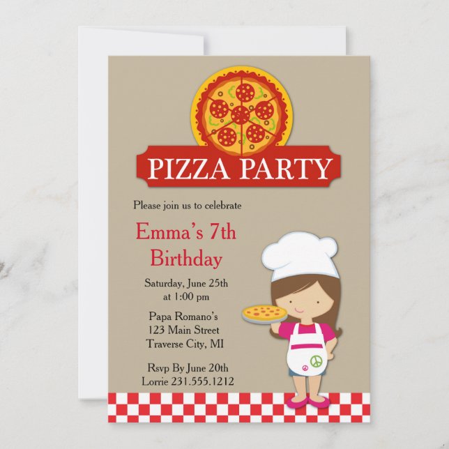 Girls Pizza Party Birthday Invitation (Front)