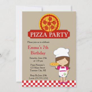 Girls Pizza Party Birthday Invitation