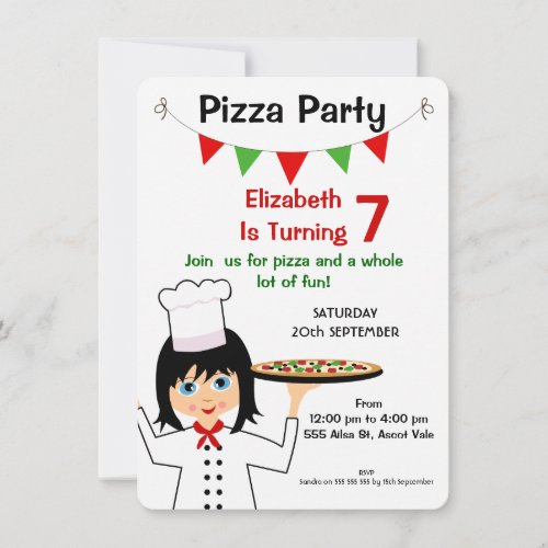 Girls Pizza Party Birthday Invitation