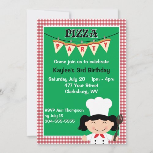 Girl's Pizza Party Personalized Announcements