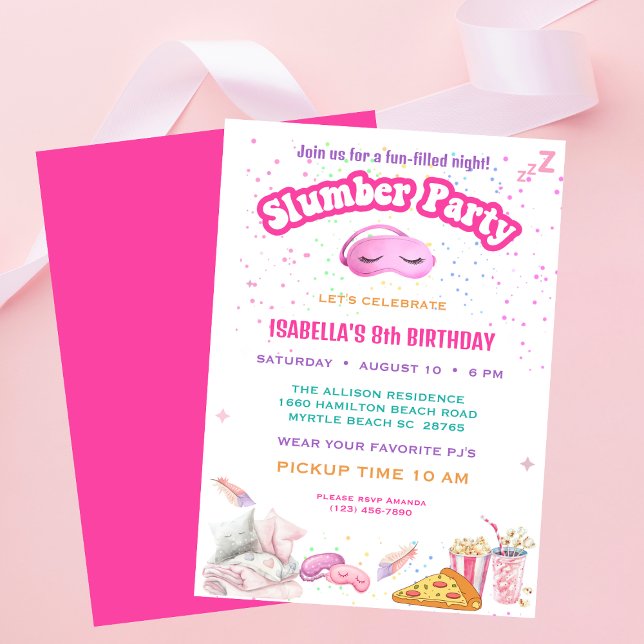 Girls PJ Slumber 8th Birthday Sleepover Party    Invitation (Creator Uploaded)