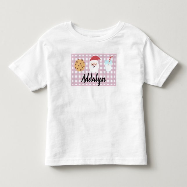 Girl's Plaid Santa's Milk and Cookies Toddler T-sh Toddler T-shirt (Front)