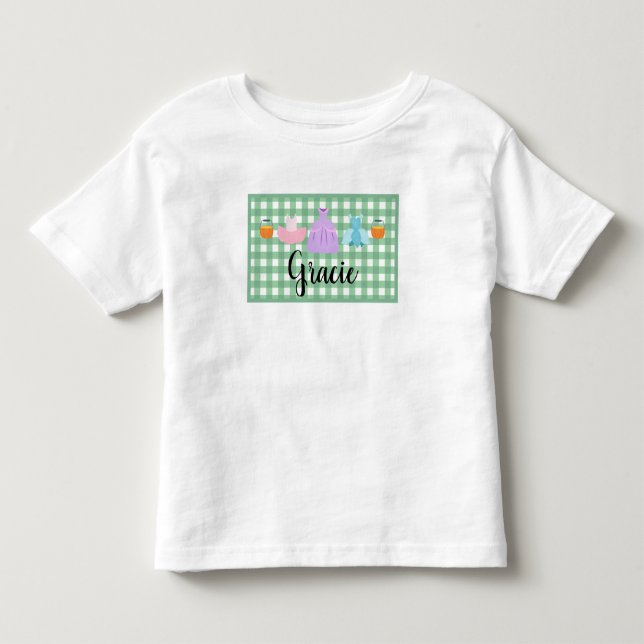 Girls Plaid Trick or Treat Name  Toddler T-shirt (Front)