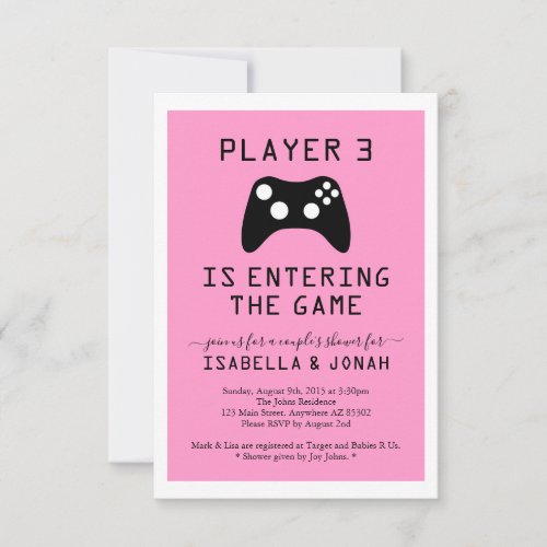 Girls Player 3 Video Game Baby  Couples Shower Invitation