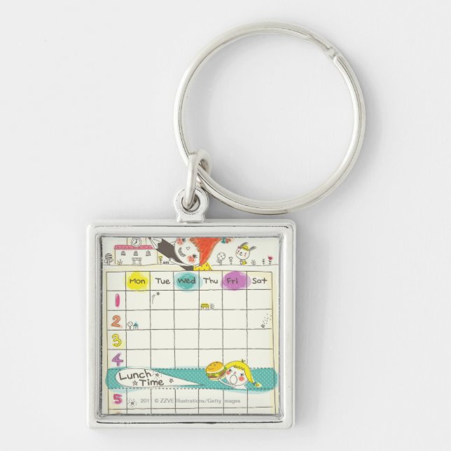 Girls playing by school and timetable keychain (Front)