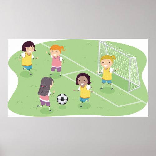 Girls Playing Soccer Football Poster