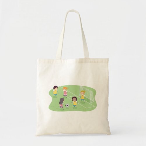 Girls Playing Soccer Football Tote Bag