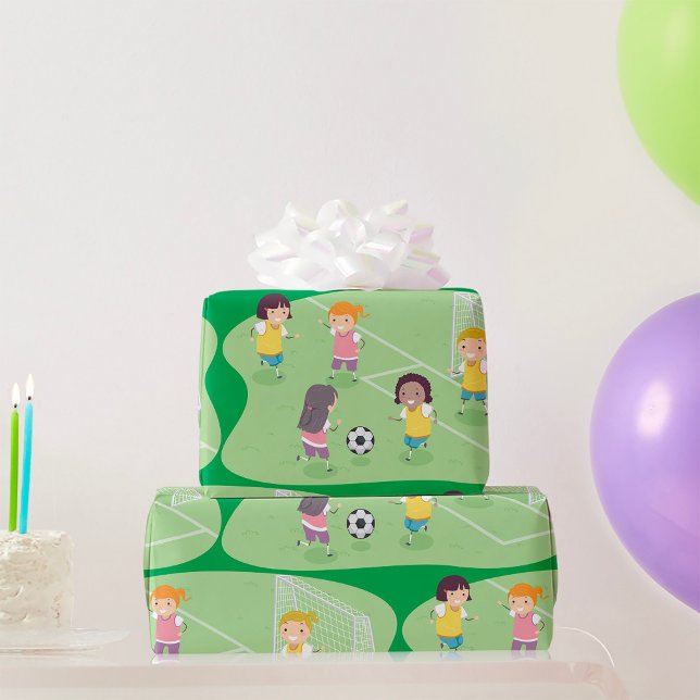 Girls Playing Soccer Football Wrapping Paper (Creator Uploaded)