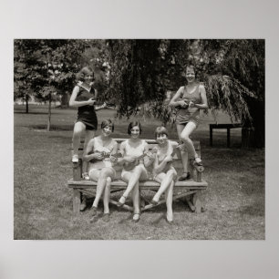Girls Playing Ukuleles, 1926. Vintage Photo Poster