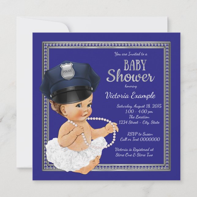 Girls Police Baby Shower Invitations (Front)