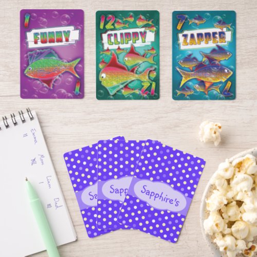 Girls polka dot purple named playing cards