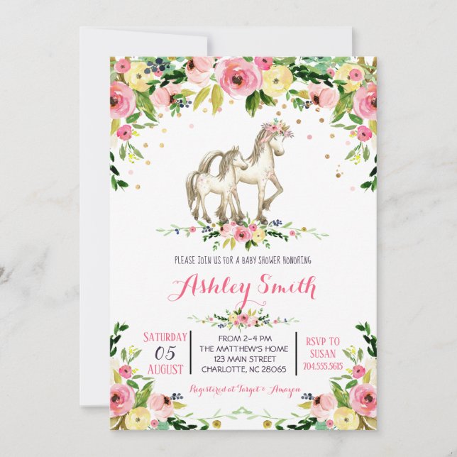 Girls pony Baby Shower Invitations (Front)