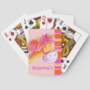 Girl's pony pink yellow named playing cards