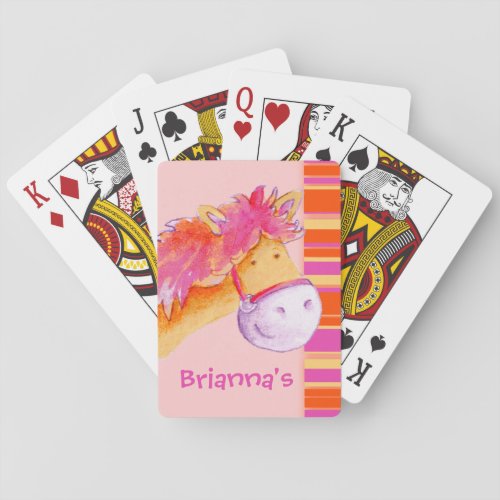 Girls pony pink yellow named playing cards
