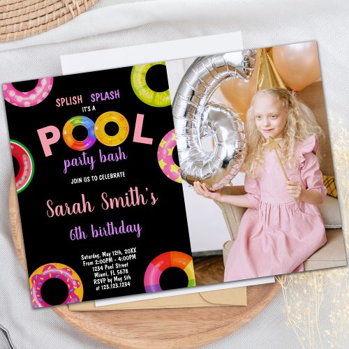 Girls Pool Birthday Invitations with photo