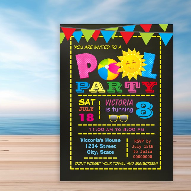 Girls Pool Birthday Party Invitation (Girl any number pool birthday party invitation. Simply add your details.)