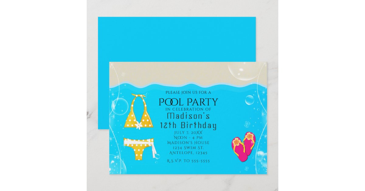 Girls Pool Party Bikini Birthday Swim Invitations Zazzle